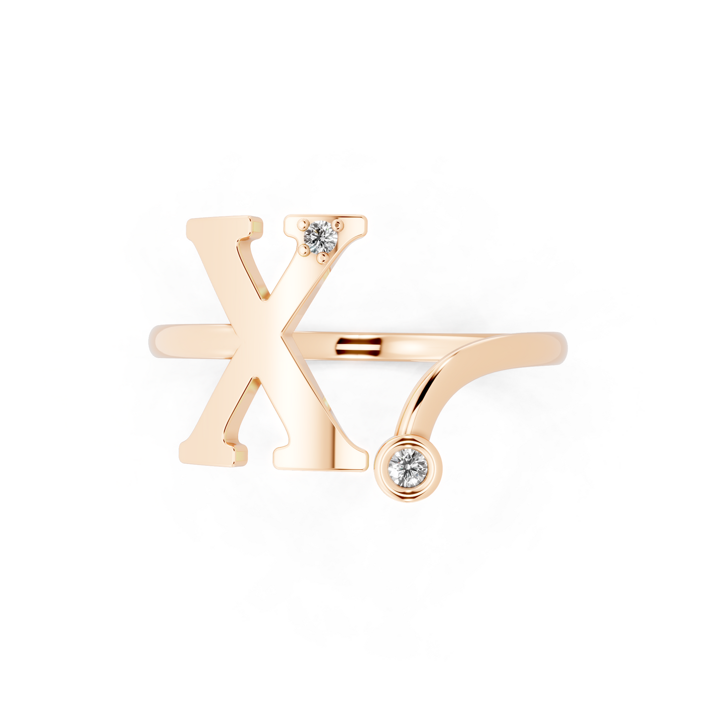 Signature X Silhouette Open Ring  with Round White Stone Detail