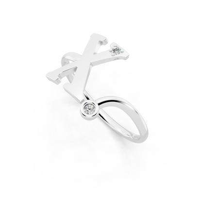 Signature X Silhouette Open Ring  with Round White Stone Detail