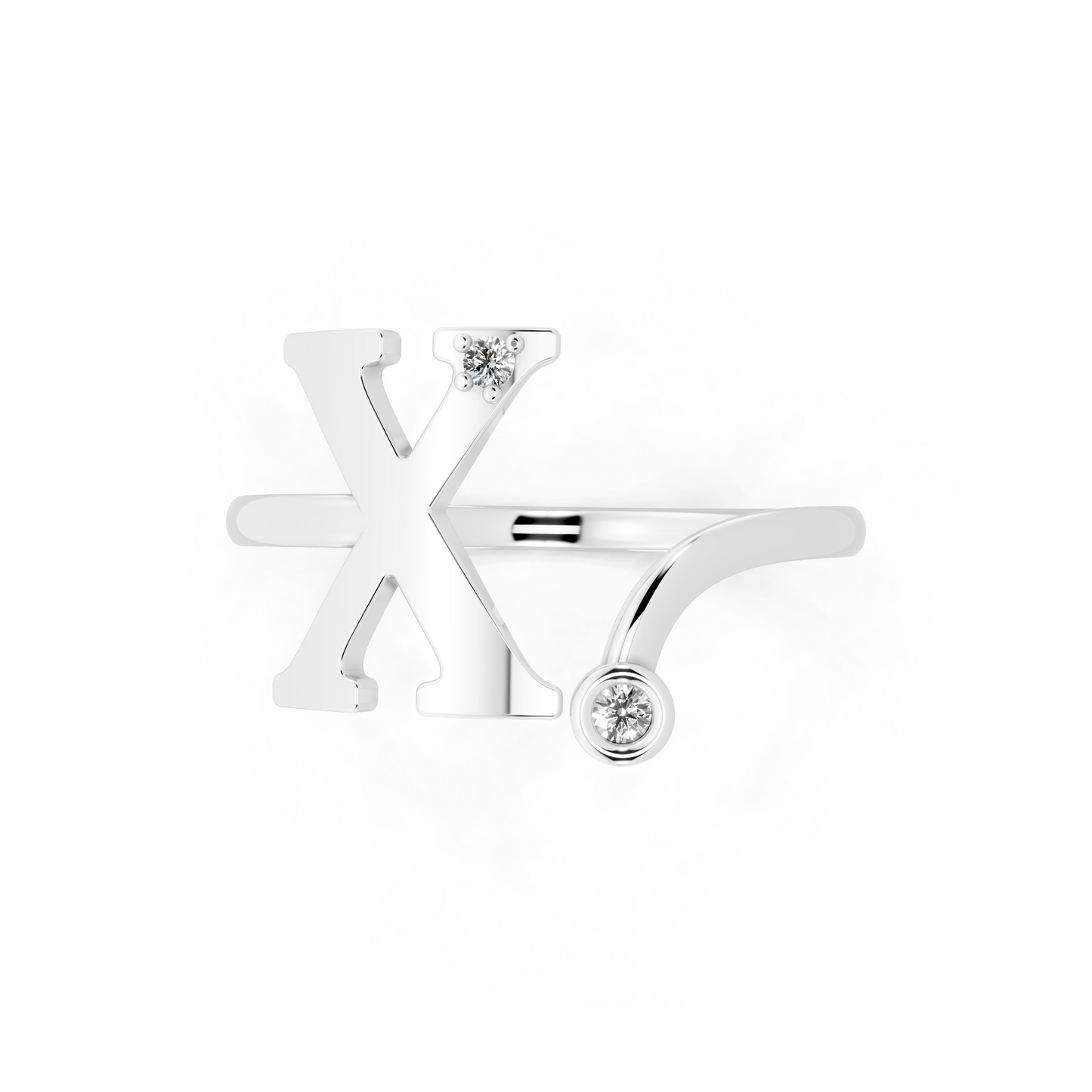 Signature X Silhouette Open Ring  with Round White Stone Detail