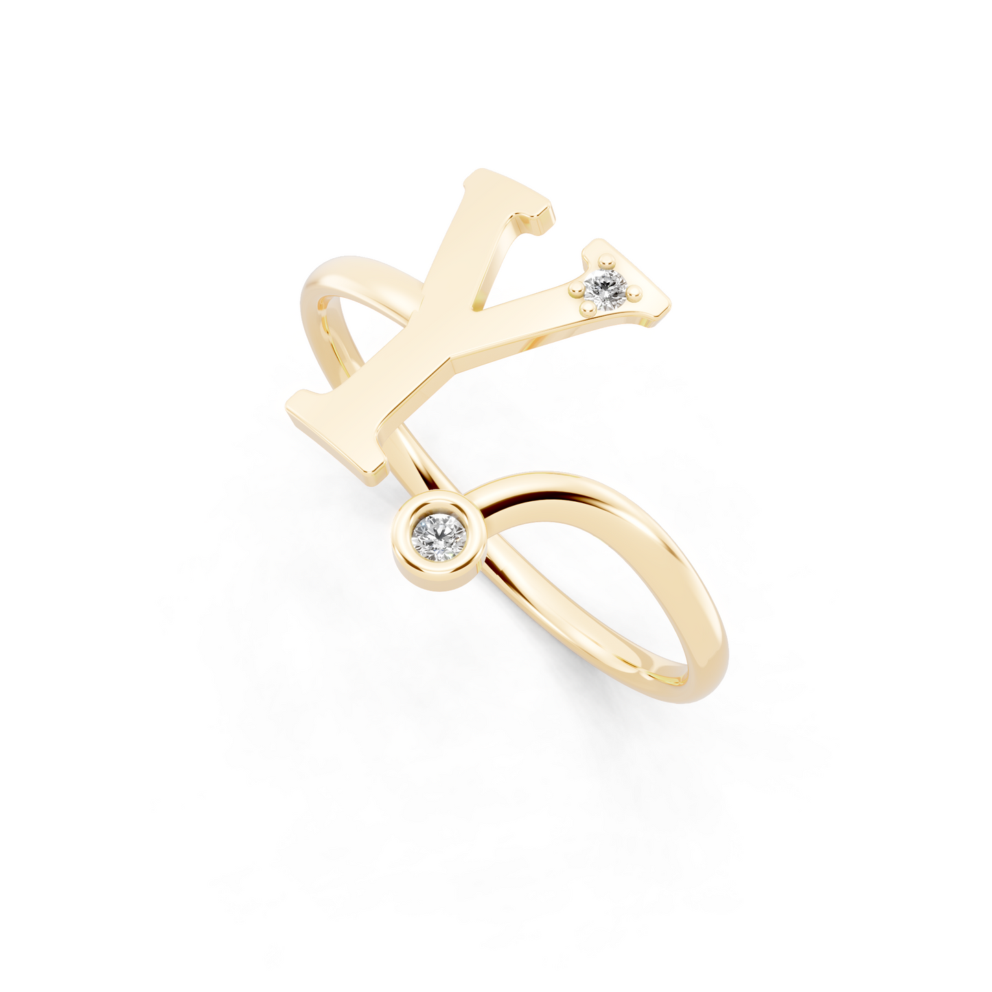 Modern Gold Tone Statement Ring with Monogram-Inspired Y Design