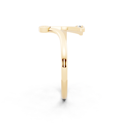 Modern Gold Tone Statement Ring with Monogram-Inspired Y Design