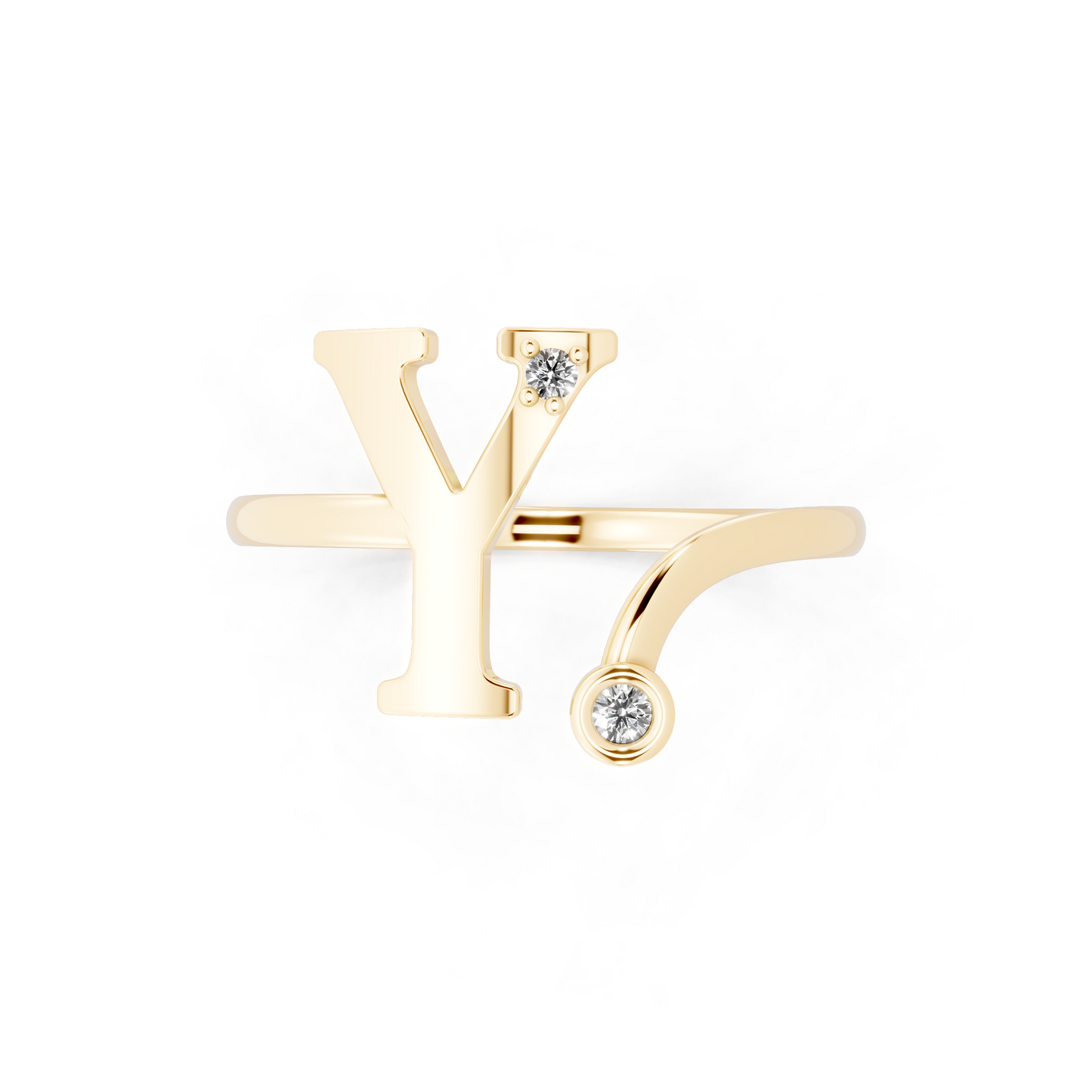 Modern Gold Tone Statement Ring with Monogram-Inspired Y Design