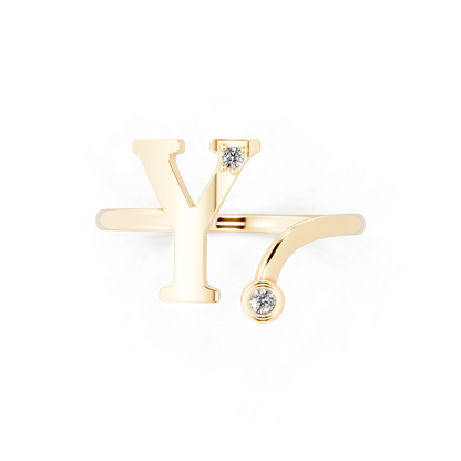 Modern Gold Tone Statement Ring with Monogram-Inspired Y Design