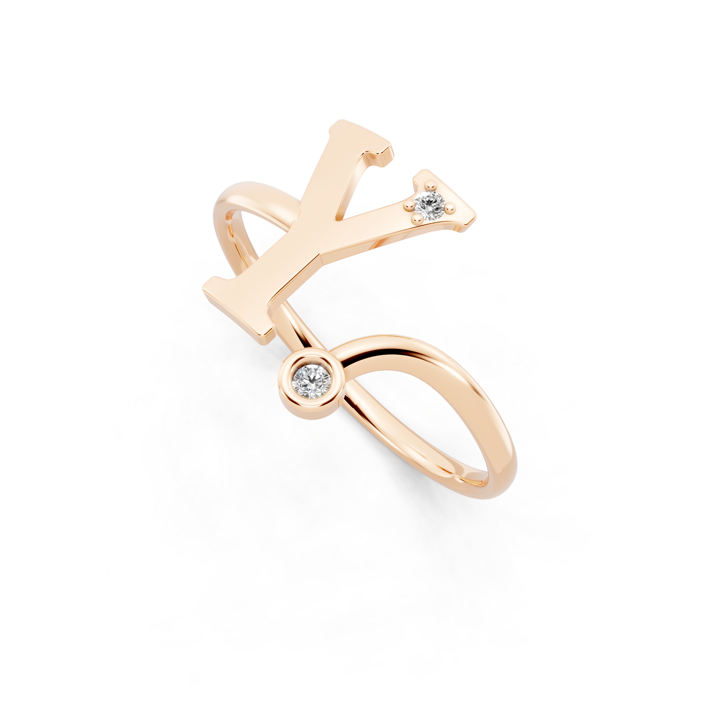 Modern Gold Tone Statement Ring with Monogram-Inspired Y Design