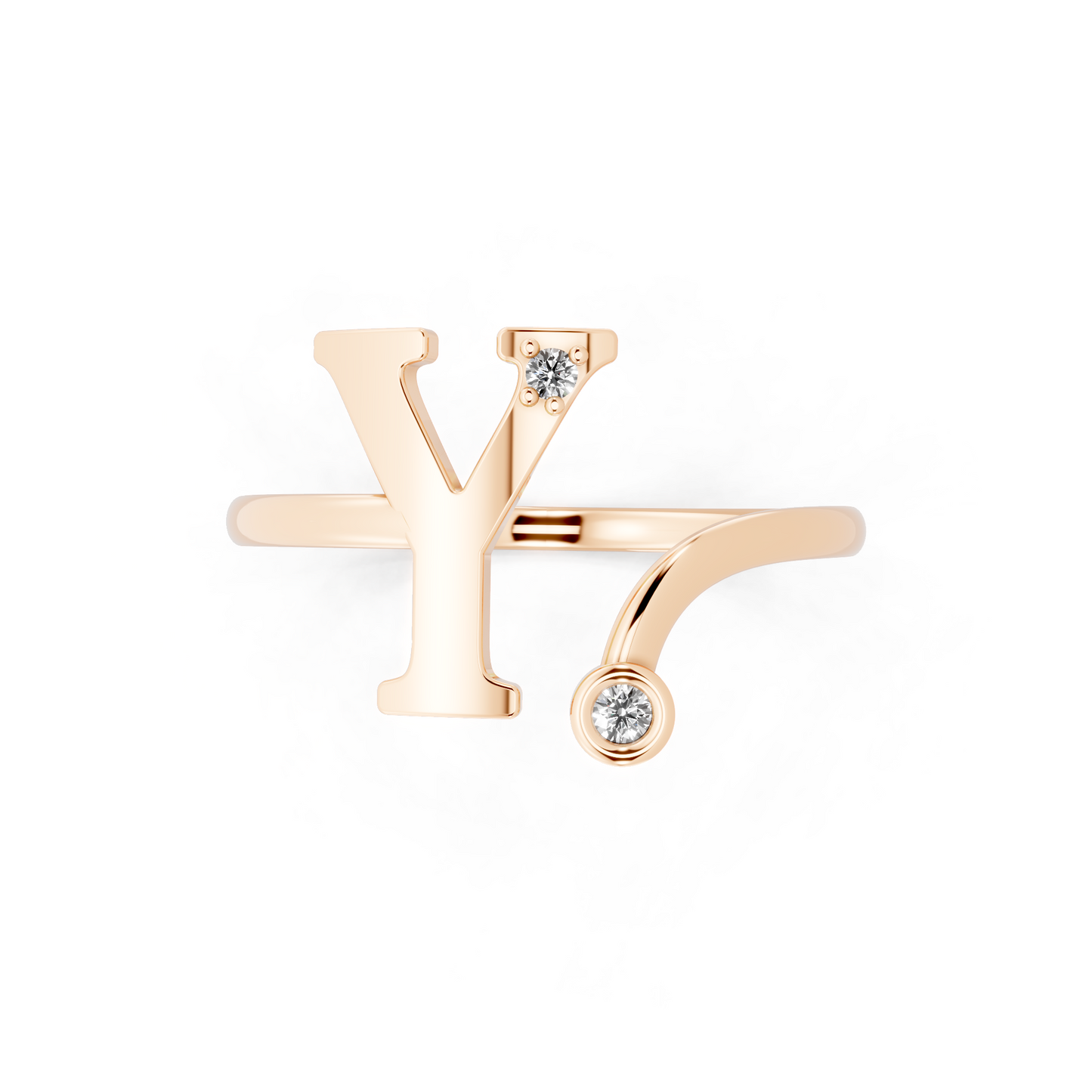 Modern Gold Tone Statement Ring with Monogram-Inspired Y Design