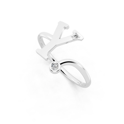 Modern Gold Tone Statement Ring with Monogram-Inspired Y Design
