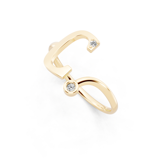 Celeste C Signature Ring in Yellow Gold Tone with Dual White Stone Accents
