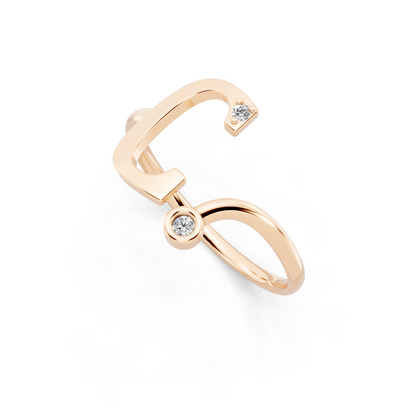 Celeste C Signature Ring in Rose Gold Tone with Dual White Stone Accents