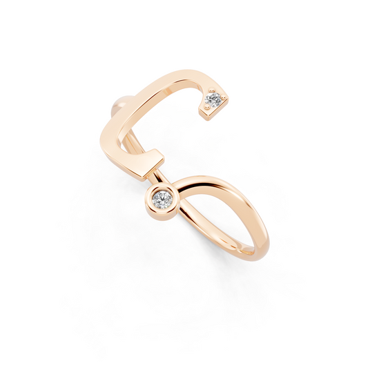 Celeste C Signature Ring in Rose Gold Tone with Dual White Stone Accents