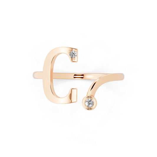 Celeste C Signature Ring in Rose Gold Tone with Dual White Stone Accents