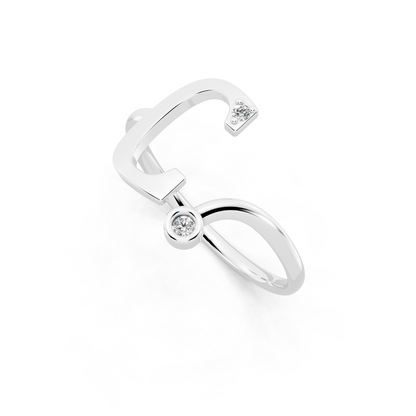 Celeste C Signature Ring in White  Gold Tone with Dual White Stone Accents