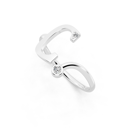 Celeste C Signature Ring in White  Gold Tone with Dual White Stone Accents