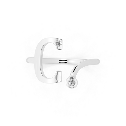 Celeste C Signature Ring in White  Gold Tone with Dual White Stone Accents