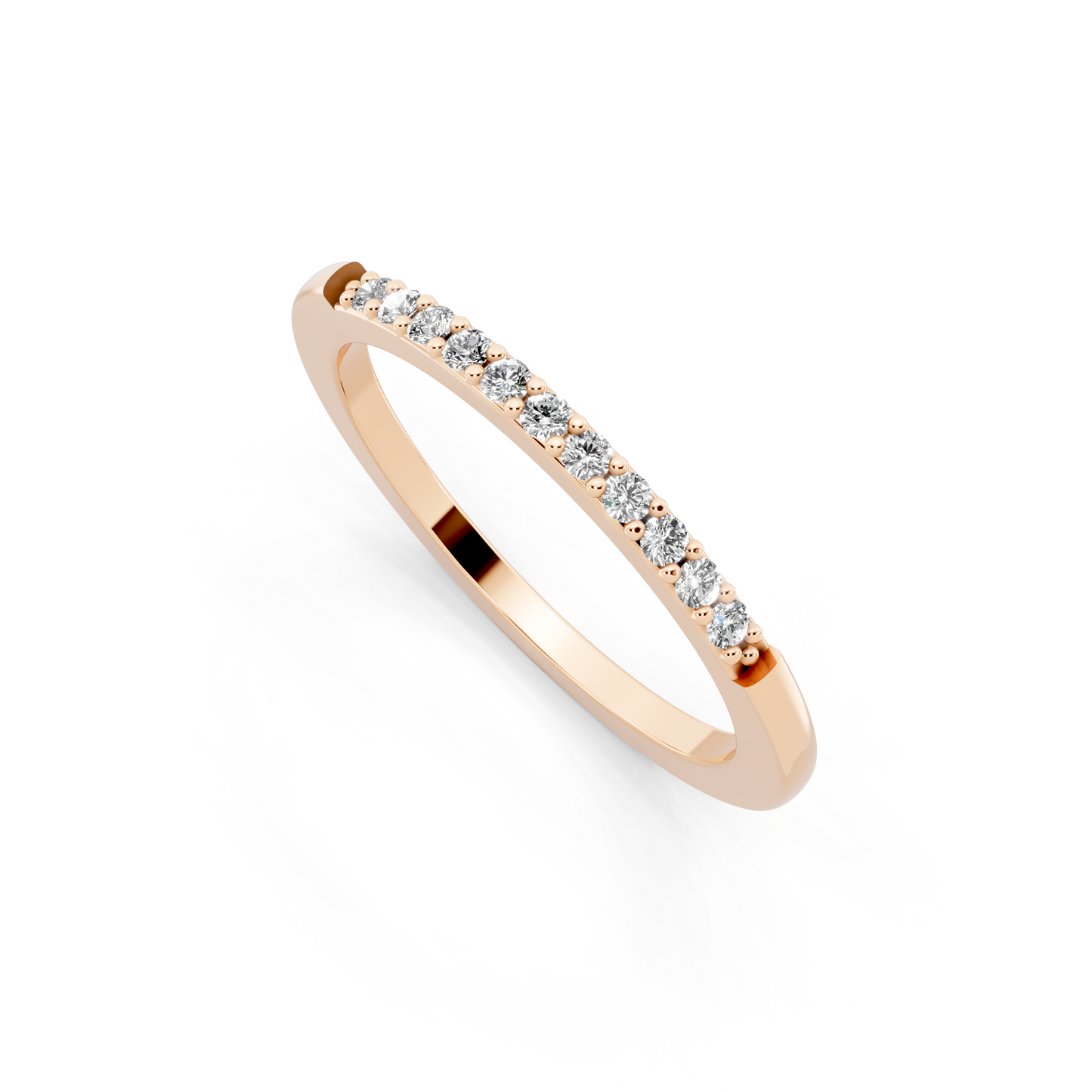 Minimal Rose Gold Tone Half Eternity Style Band Ring with Refined White Sparkle