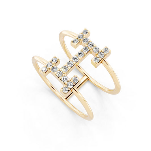 Yellow Gold Tone Lab Grown Diamond Cross Ring Premium Open Statement Ring for Women By RJH