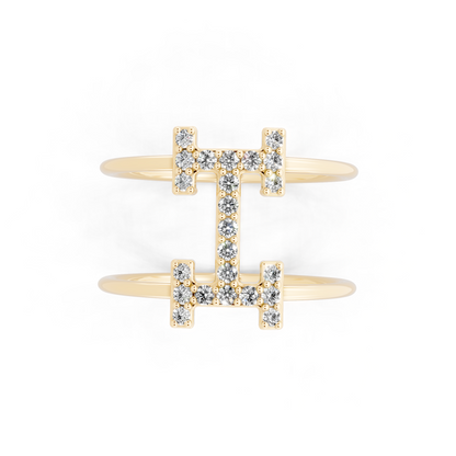 Yellow Gold Tone Lab Grown Diamond Cross Ring Premium Open Statement Ring for Women By RJH