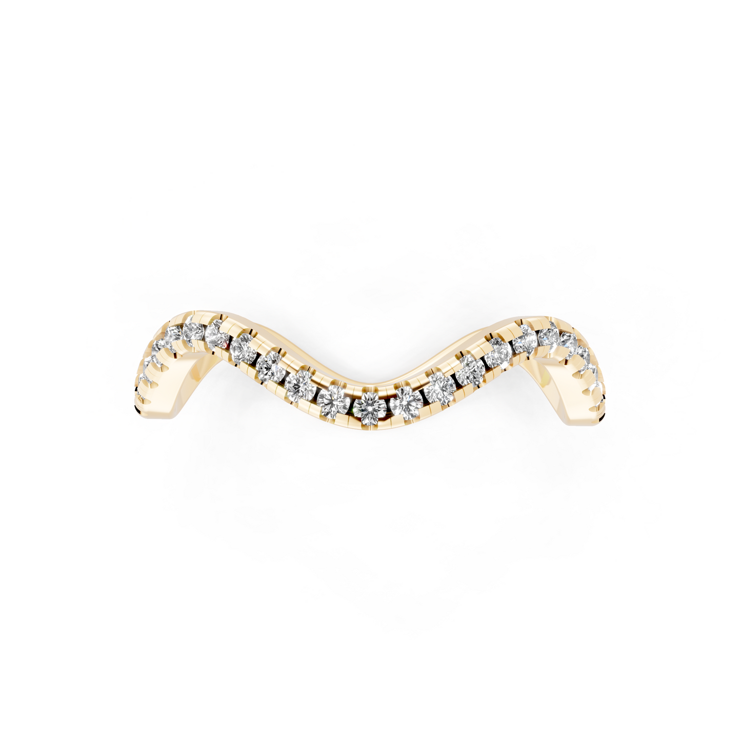 Yellow Gold Tone Wave Band Ring with White Stone Pave Curve