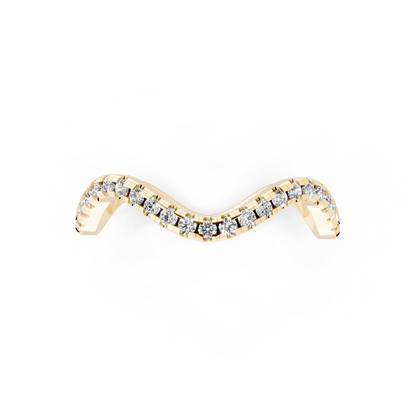 Yellow Gold Tone Wave Band Ring with White Stone Pave Curve