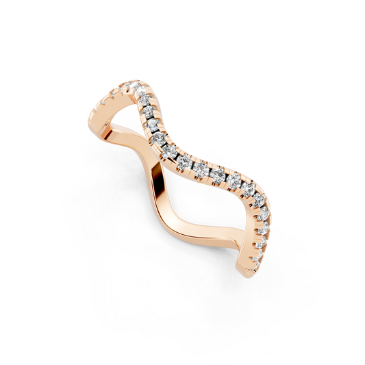 Rose  Gold Tone Wave Band Ring with White Stone Pave Curve