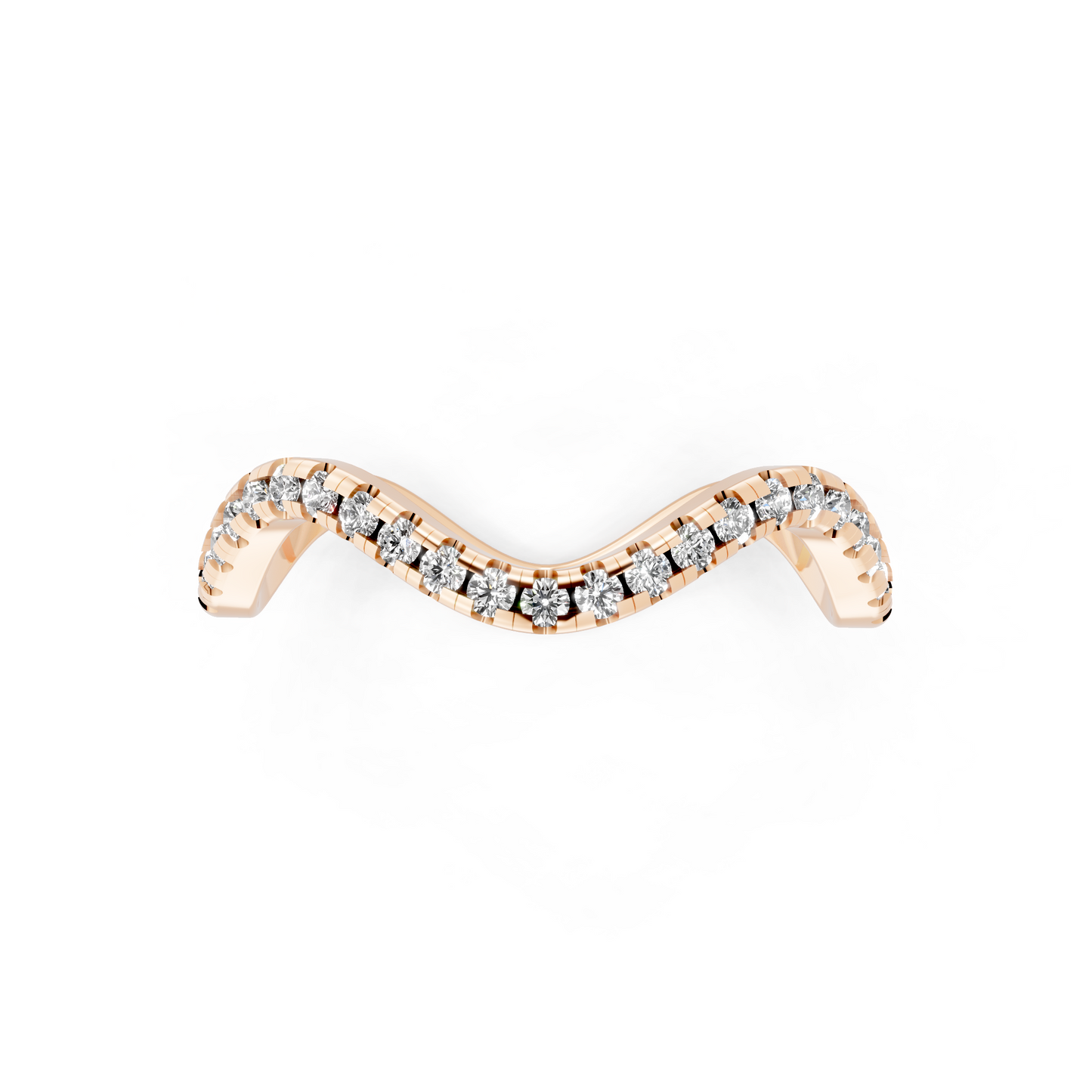 Rose  Gold Tone Wave Band Ring with White Stone Pave Curve