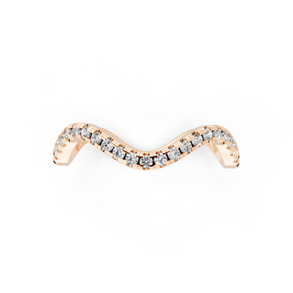 Rose  Gold Tone Wave Band Ring with White Stone Pave Curve