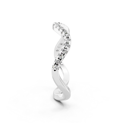 White Gold Tone Wave Band Ring with White Stone Pave Curve