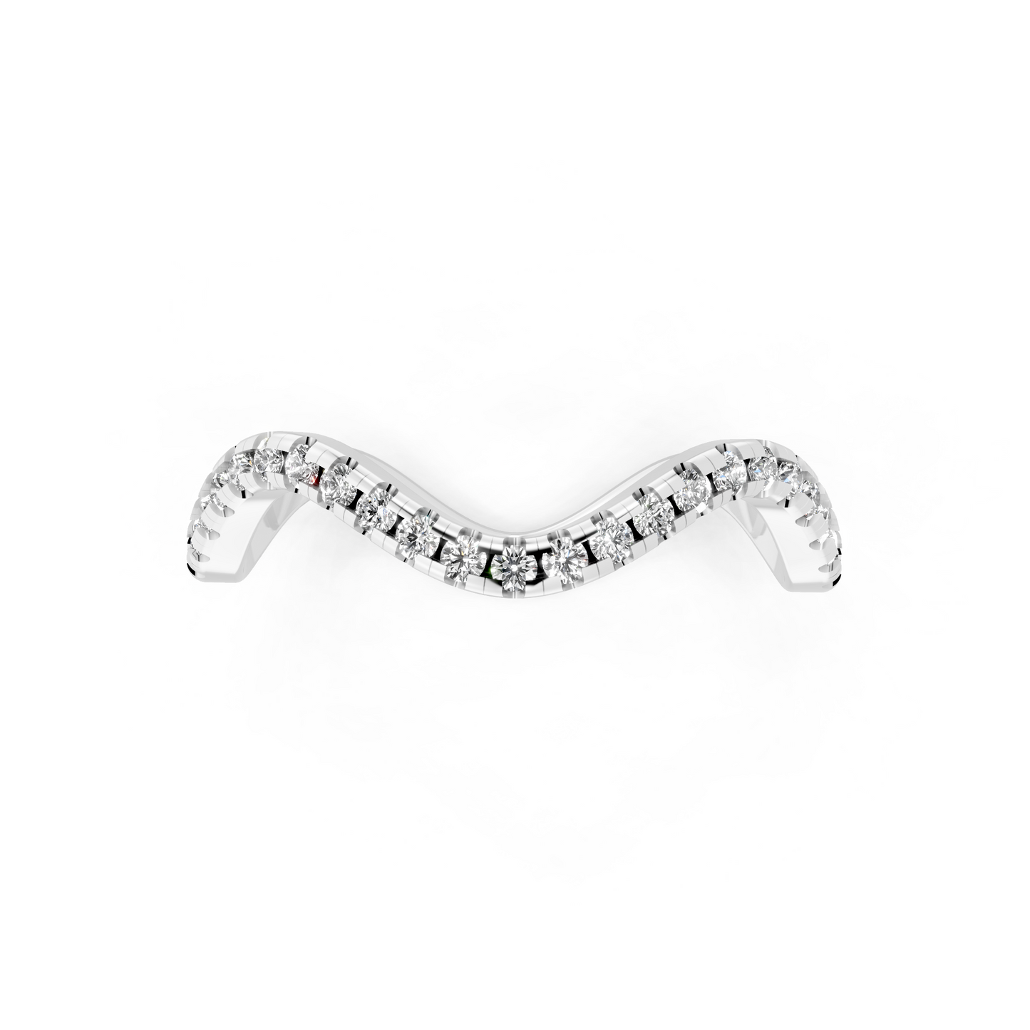 White Gold Tone Wave Band Ring with White Stone Pave Curve