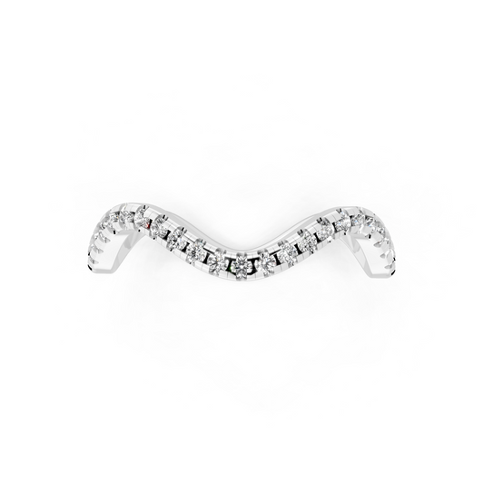 White Gold Tone Wave Band Ring with White Stone Pave Curve