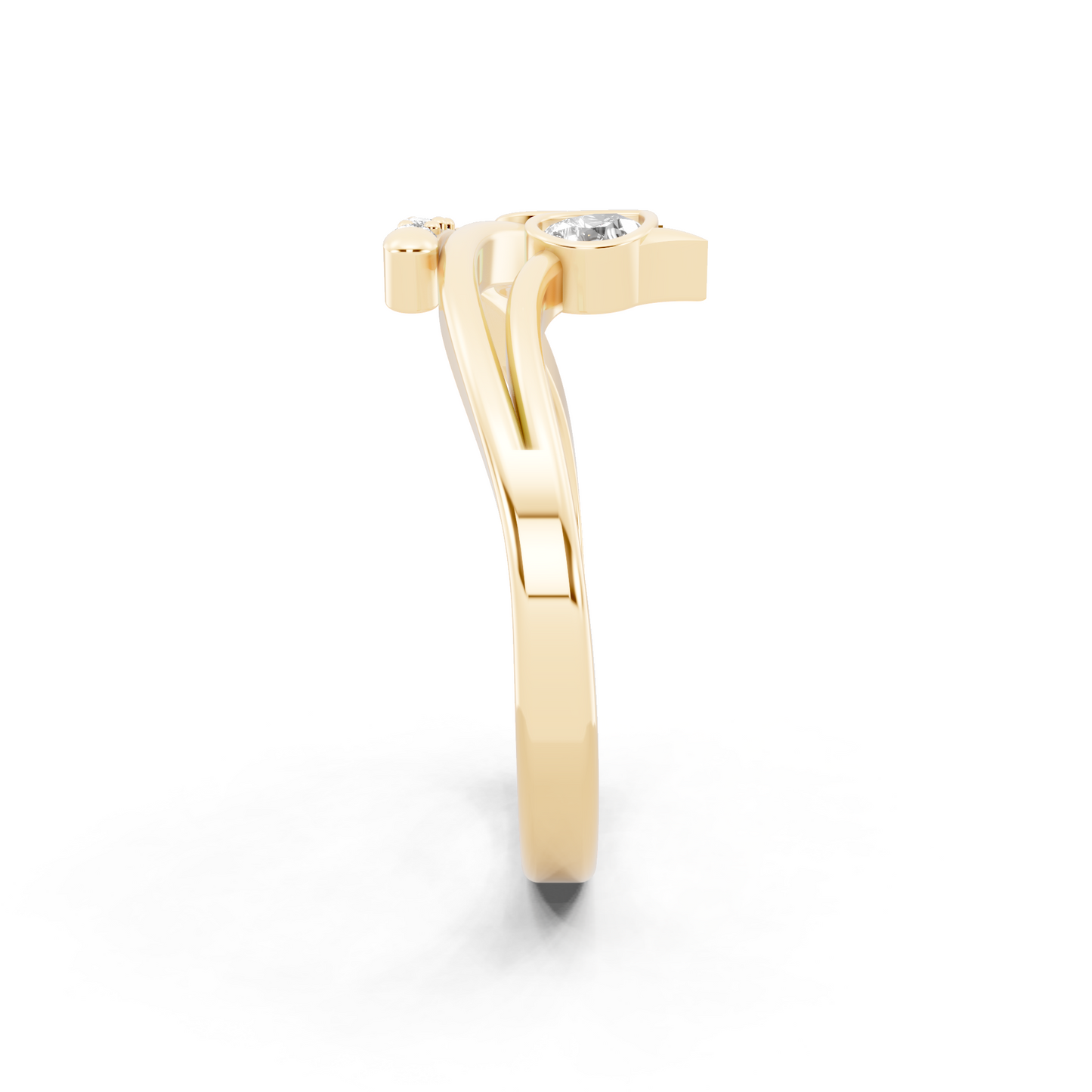 Modern Open Leaf Lab Grown Diamond Ring in Yellow Gold Tone