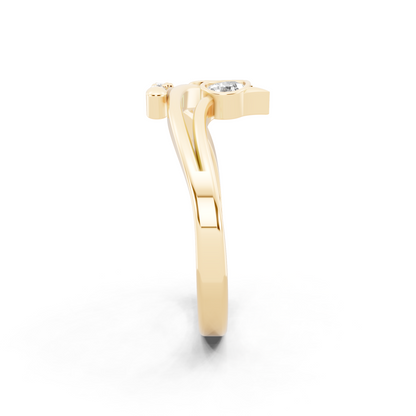 Modern Open Leaf Lab Grown Diamond Ring in Yellow Gold Tone