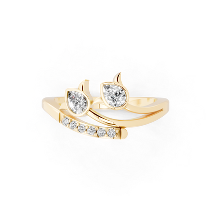 Modern Open Leaf Lab Grown Diamond Ring in Yellow Gold Tone