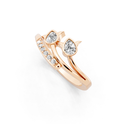 Modern Open Leaf Lab Grown Diamond Ring in Rose Gold Tone