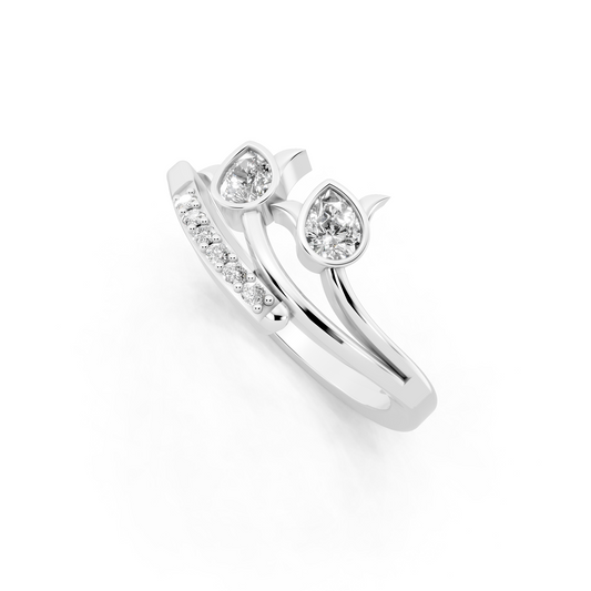 Modern Open Leaf Lab Grown Diamond Ring in White Gold Tone