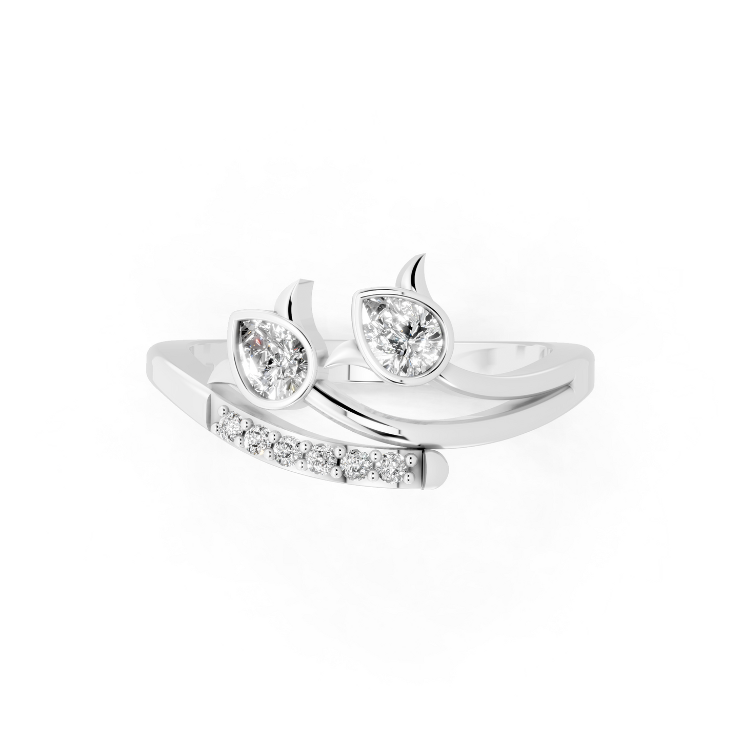 Modern Open Leaf Lab Grown Diamond Ring in White Gold Tone