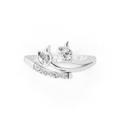 Modern Open Leaf Lab Grown Diamond Ring in White Gold Tone