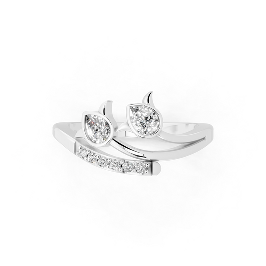 Modern Open Leaf Lab Grown Diamond Ring in White Gold Tone