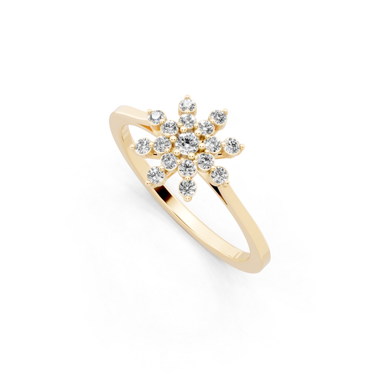 Yellow Gold Floral Starburst Ring with Lab Grown Diamond