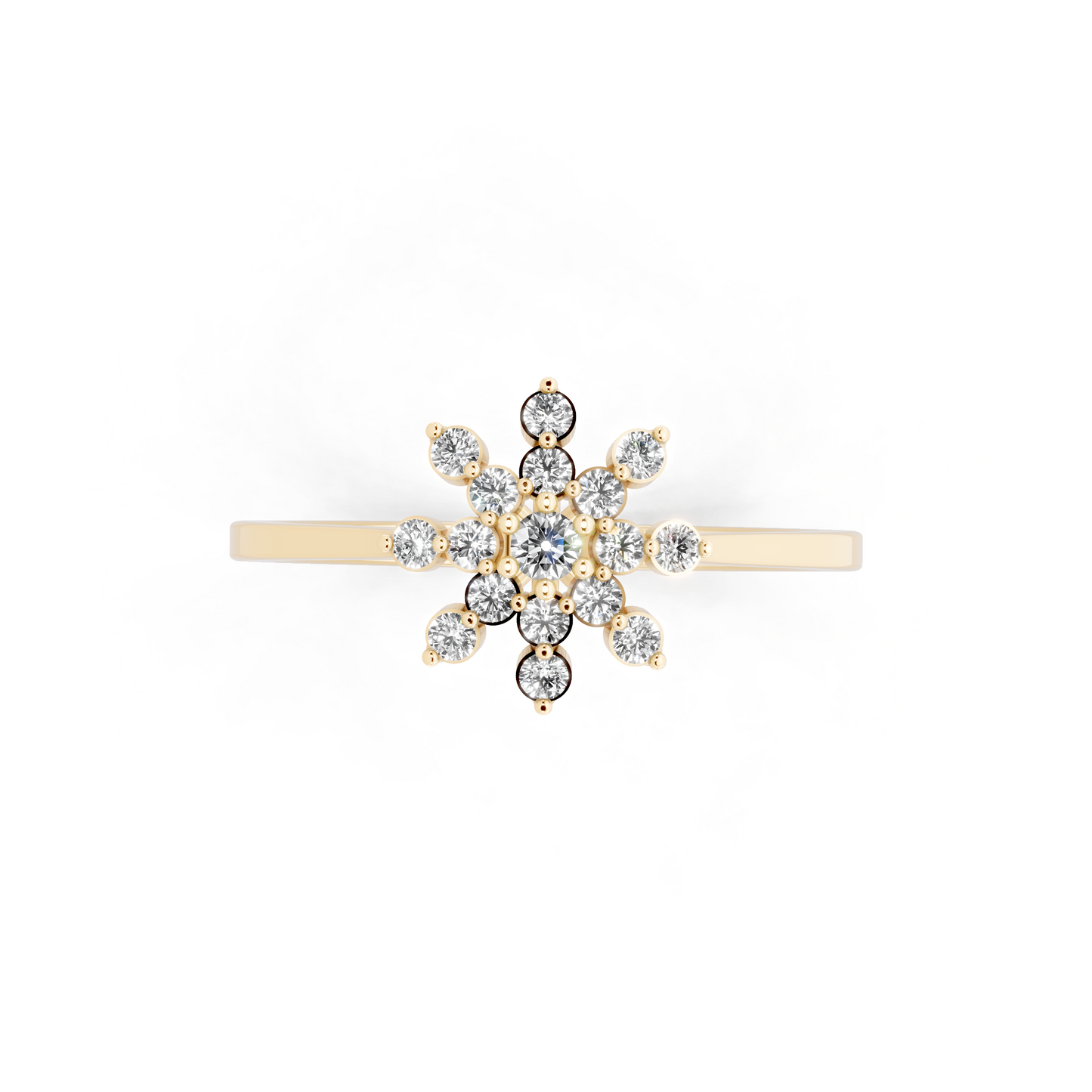 Yellow Gold Floral Starburst Ring with Lab Grown Diamond