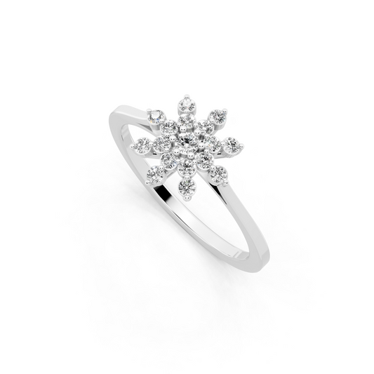 White Gold Floral Starburst Ring with Lab Grown Diamond