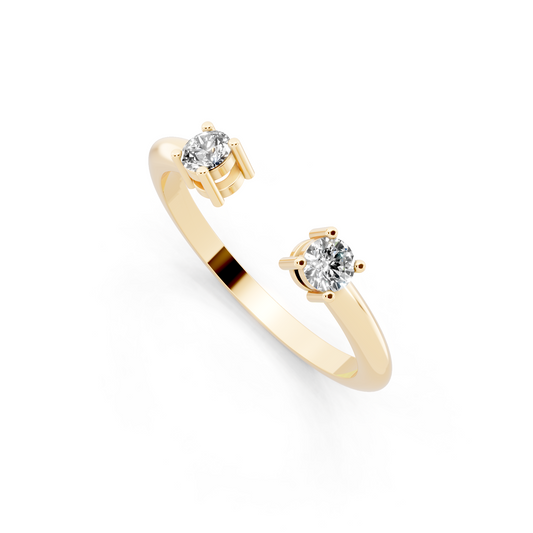 Yellow Gold Tone Dual-Stone Open Ring - Elegant Contemporary Bypass Design