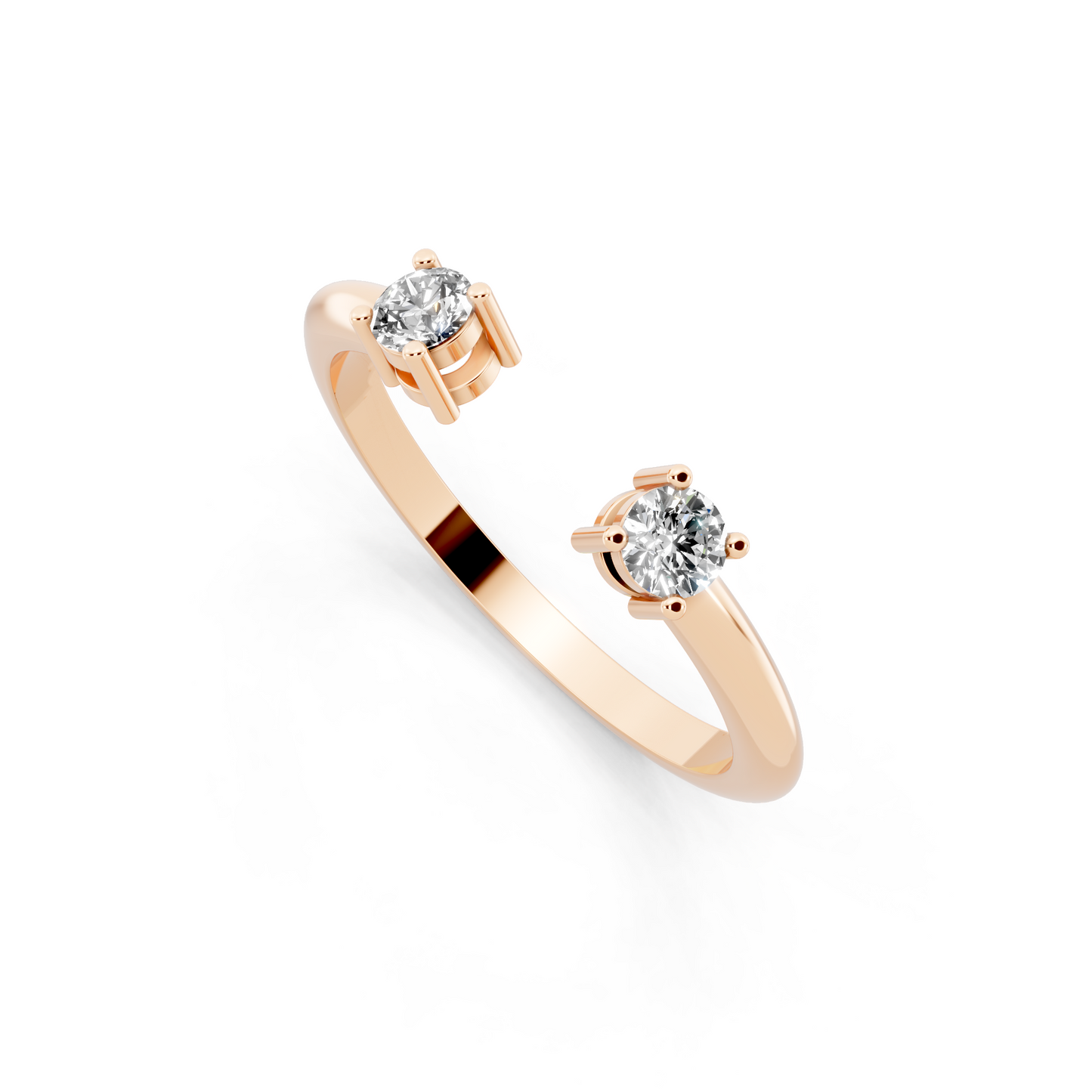 Rose Gold Tone Dual-Stone Open Ring - Elegant Contemporary Bypass Design