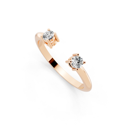 Rose Gold Tone Dual-Stone Open Ring - Elegant Contemporary Bypass Design