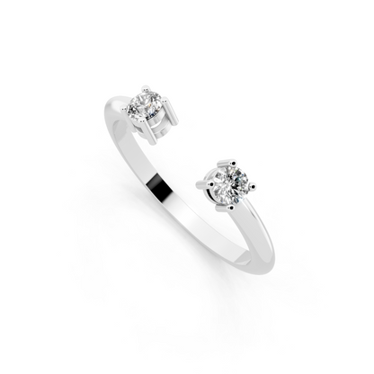 White Gold Tone Dual-Stone Open Ring - Elegant Contemporary Bypass Design