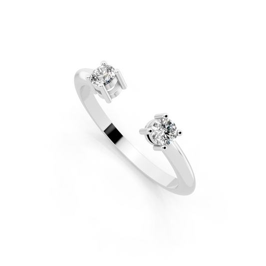 White Gold Tone Dual-Stone Open Ring - Elegant Contemporary Bypass Design