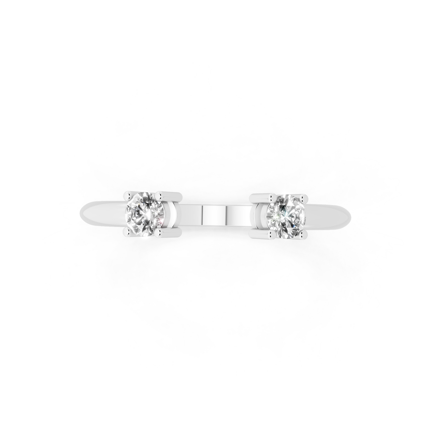 White Gold Tone Dual-Stone Open Ring - Elegant Contemporary Bypass Design