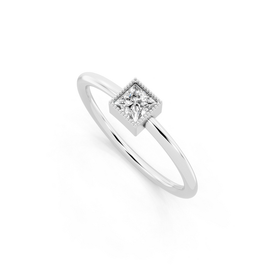 Luxury White Gold Tone Princess Cut Lab Grown Diamond Ring Minimal Elegant Statement by RJH