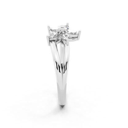 Romantic White Gold Tone Open Bypass Ring with Floral White Sparkle Detail