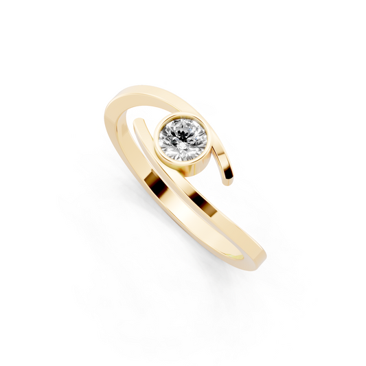 Yellow Gold Tone Spiral Open Ring - Modern Solitaire Statement with White Sparkle