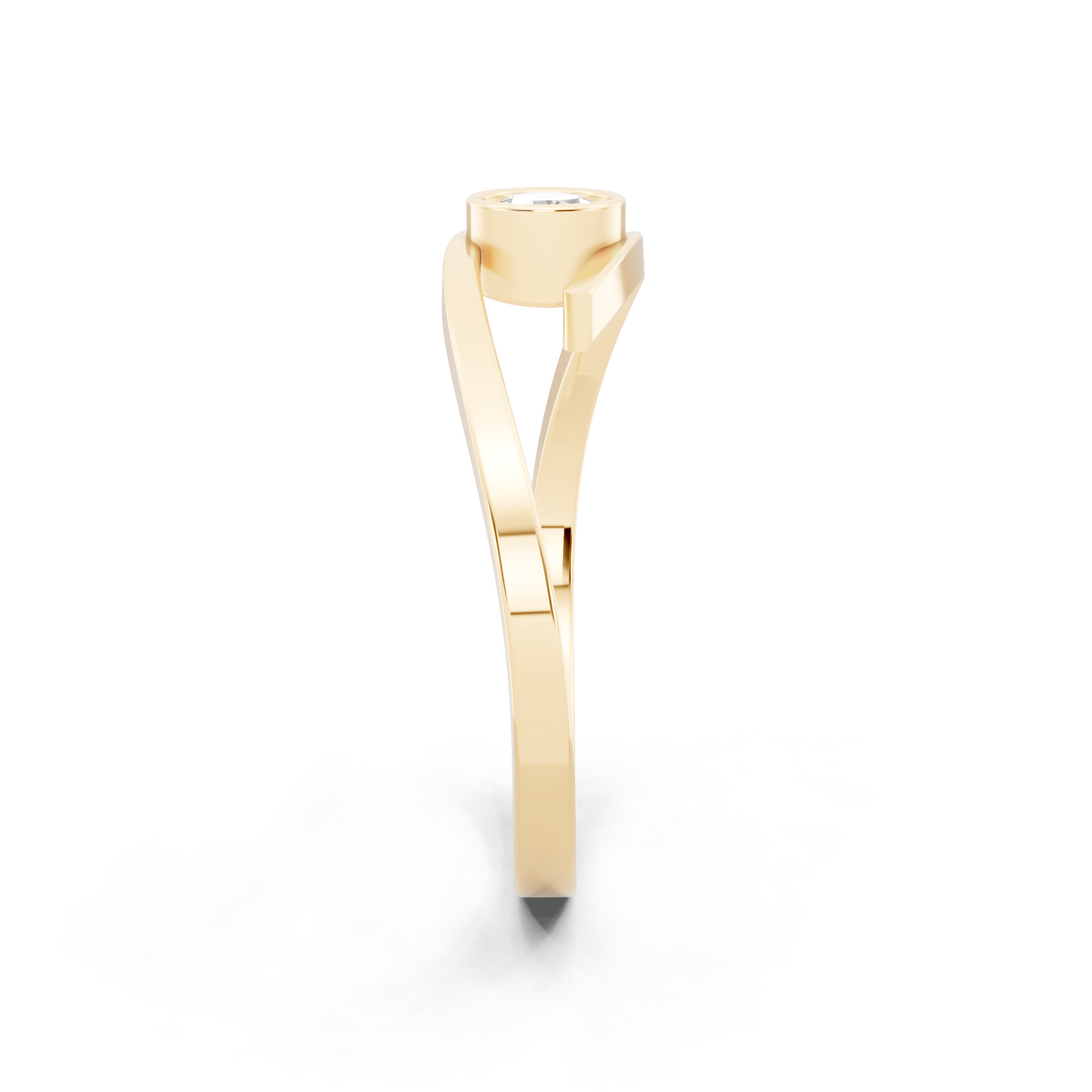 Yellow Gold Tone Spiral Open Ring - Modern Solitaire Statement with White Sparkle