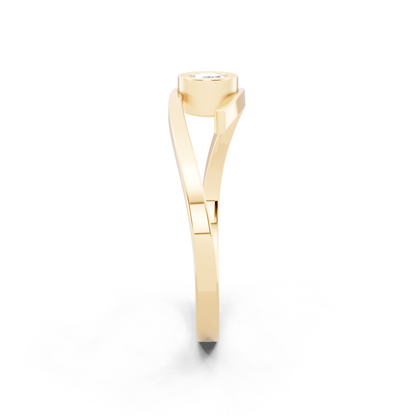 Yellow Gold Tone Spiral Open Ring - Modern Solitaire Statement with White Sparkle